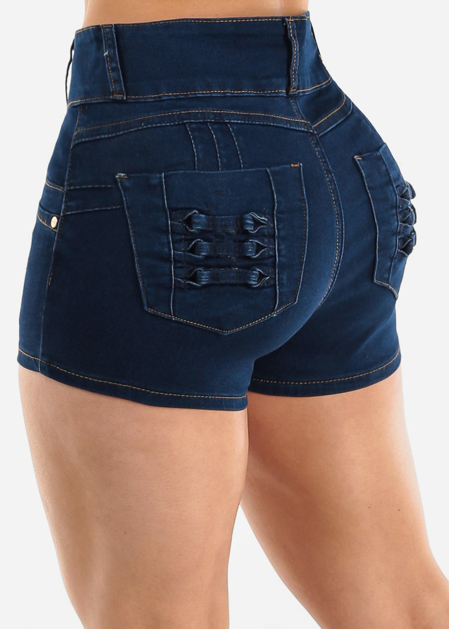 Butt Lift High Waist Dark Denim Shorts