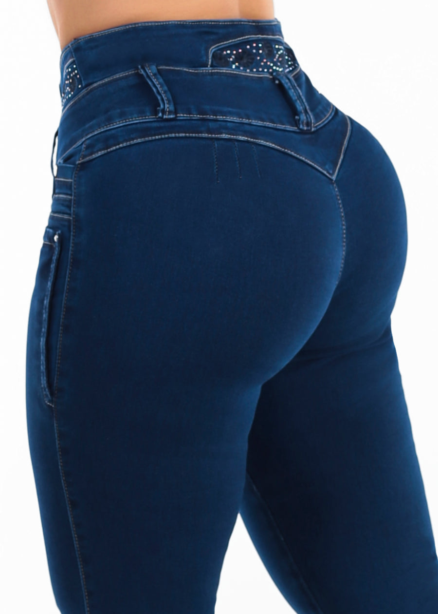 MX JEANS Embroidered Back Butt Lift Stretch Bootcut Jeans Dark Blue