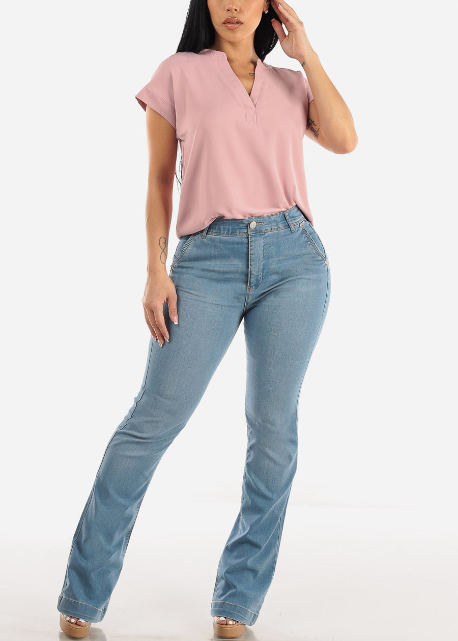 Super High Waisted Butt Lifting Bootcut Jeans Light Wash