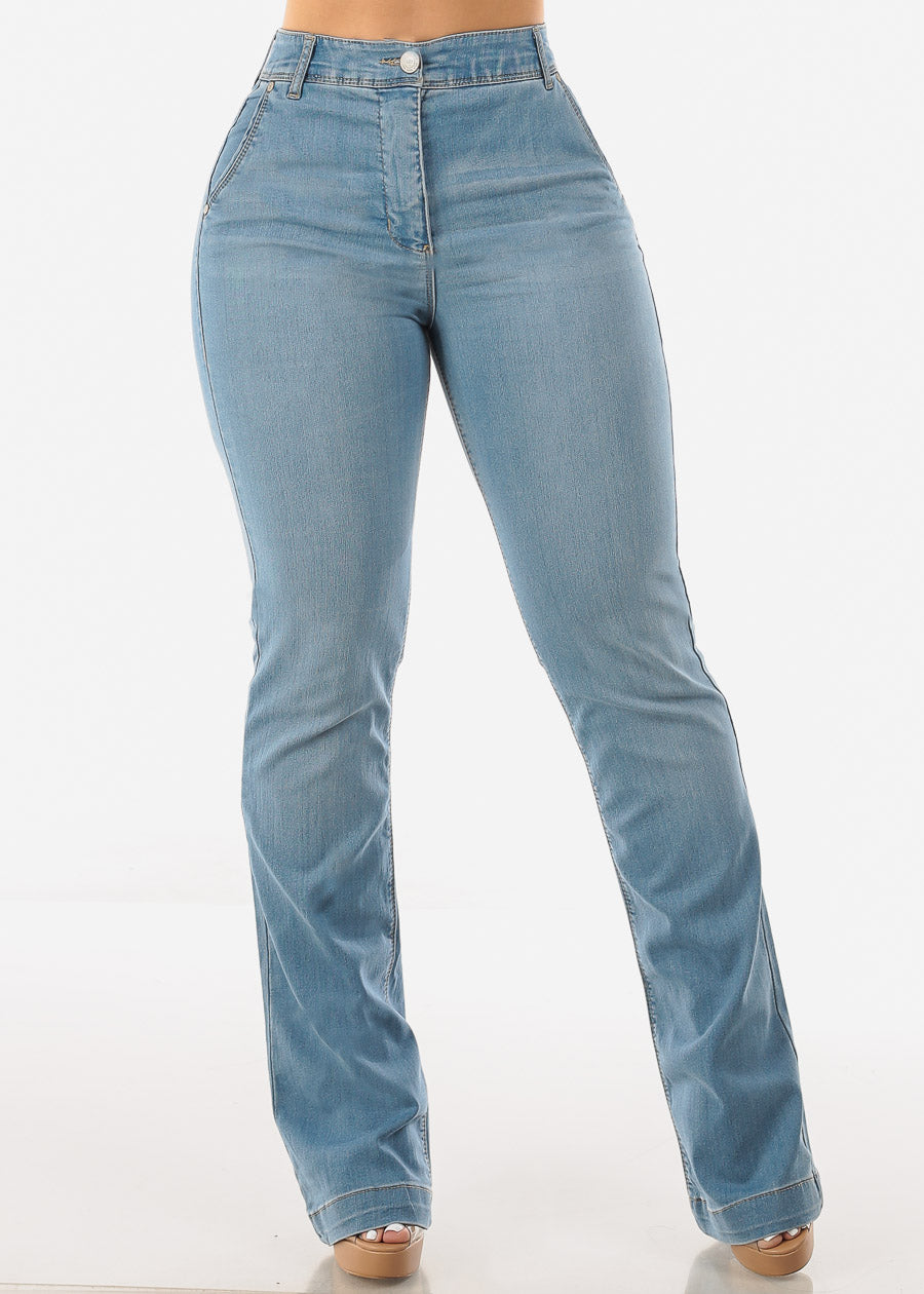 Super High Waisted Butt Lifting Bootcut Jeans Light Wash