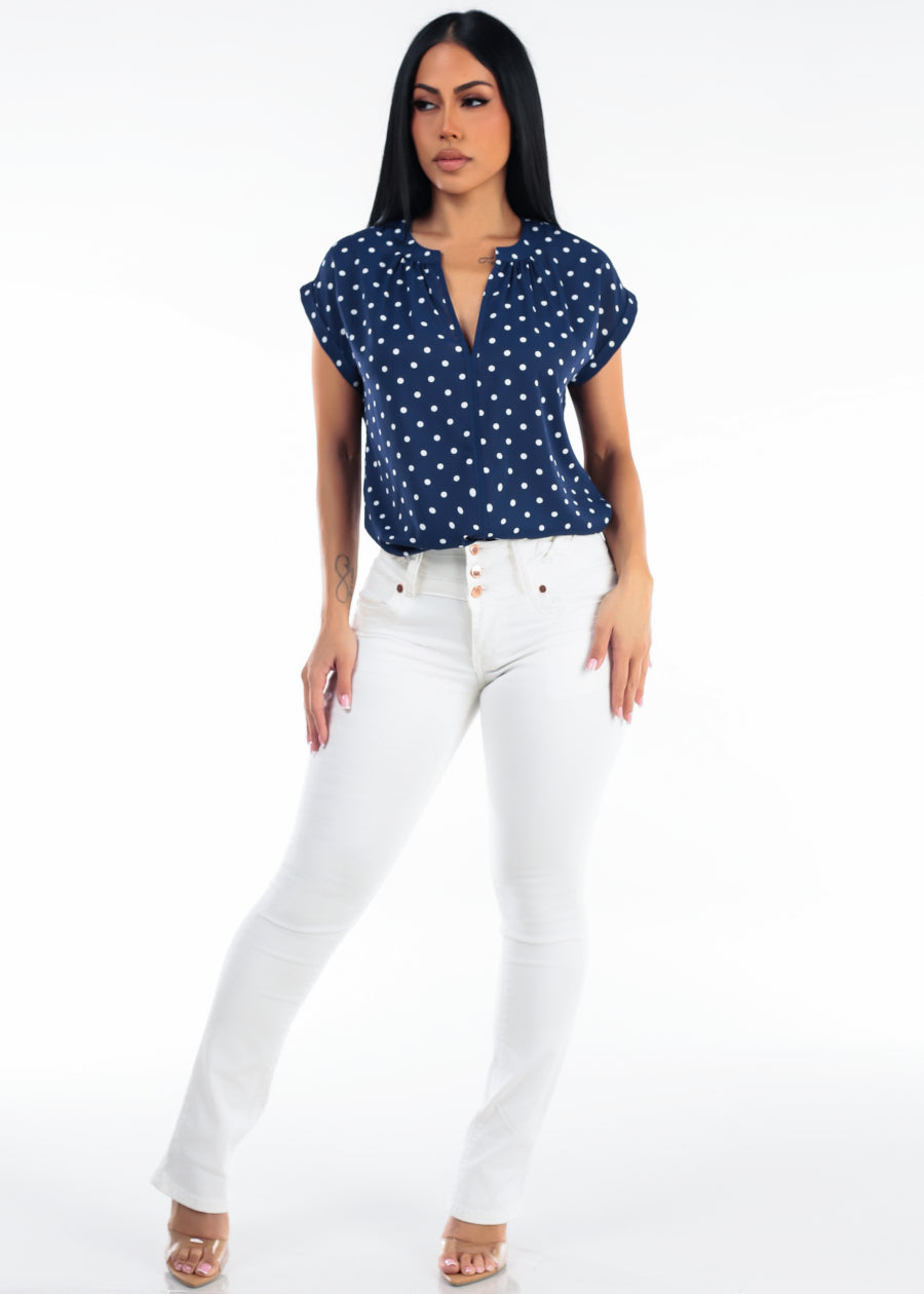 MX JEANS Butt Lift Mid Rise Stretch Bootcut Jeans White W Lace Up Design