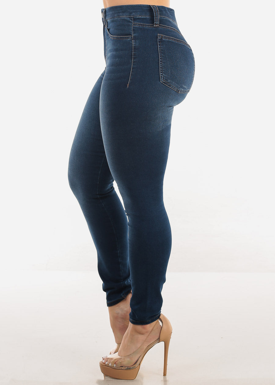 Super High Waist Stretchy Skinny Jeans Dark Wash