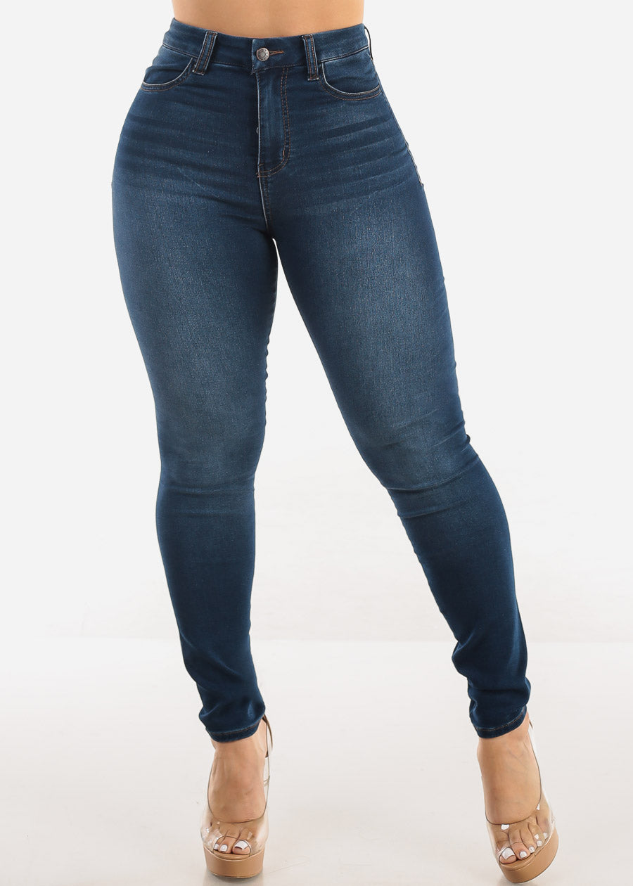 Super High Waist Stretchy Skinny Jeans Dark Wash