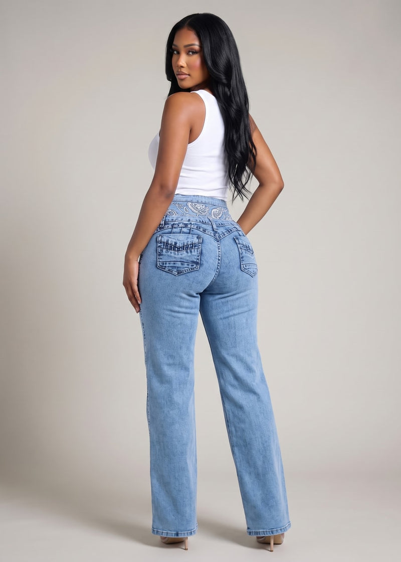 Butt Lift Super High Waist Wide Leg Stretch Jeans Acid Wash