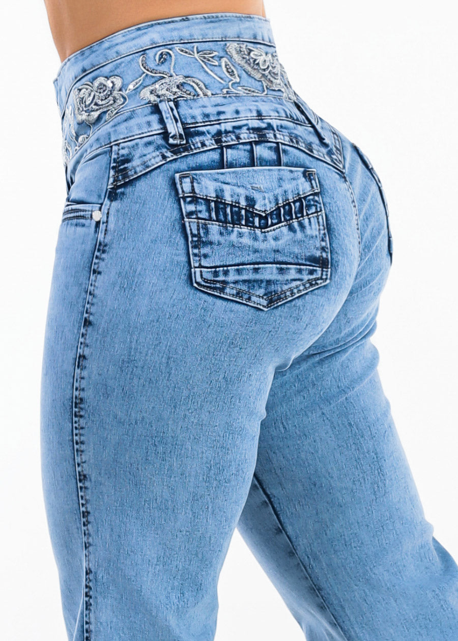 Butt Lift Super High Waist Wide Leg Stretch Jeans Acid Wash