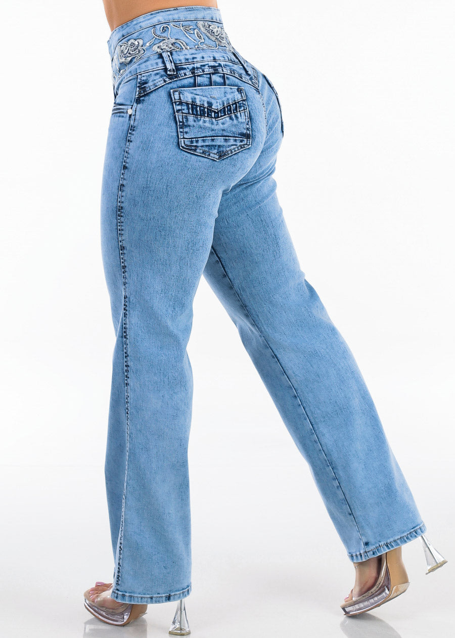 Butt Lift Super High Waist Wide Leg Stretch Jeans Acid Wash