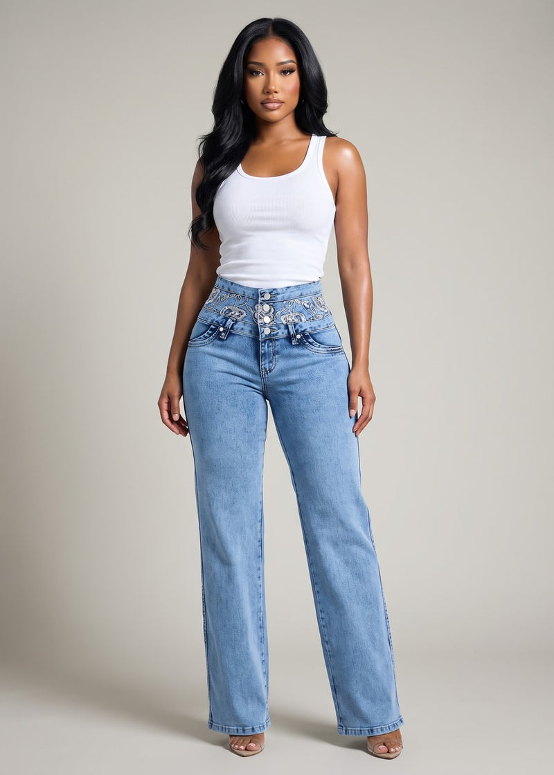 Butt Lift Super High Waist Wide Leg Stretch Jeans Acid Wash