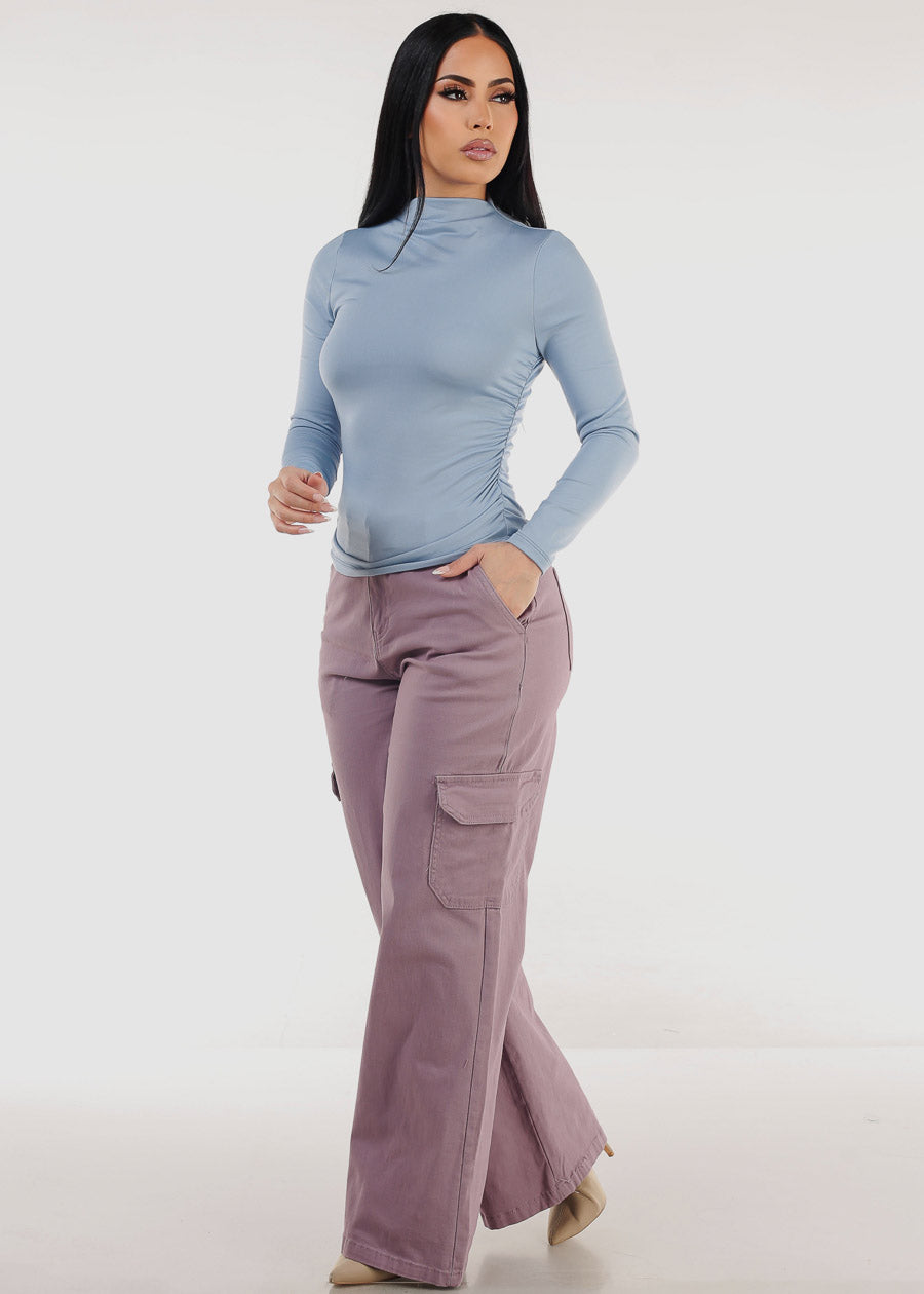 Super High Waist Wide Leg Cargo Jeans Lilac