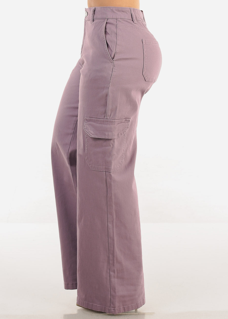 Super High Waist Wide Leg Cargo Jeans Lilac