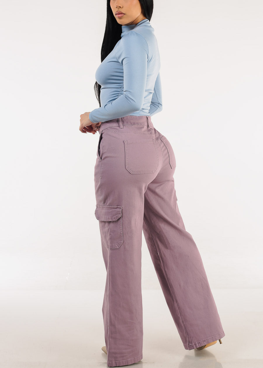 Super High Waist Wide Leg Cargo Jeans Lilac