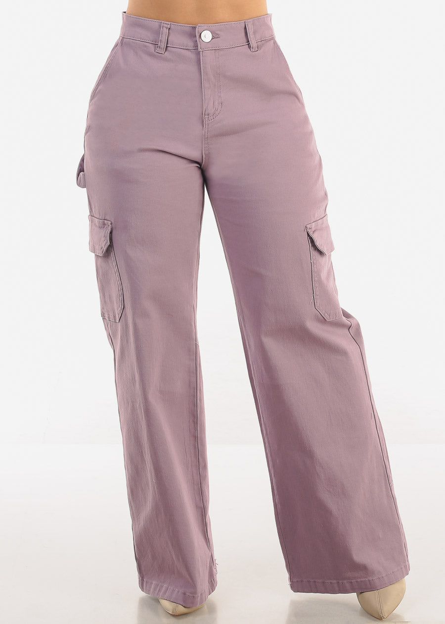 Super High Waist Wide Leg Cargo Jeans Lilac