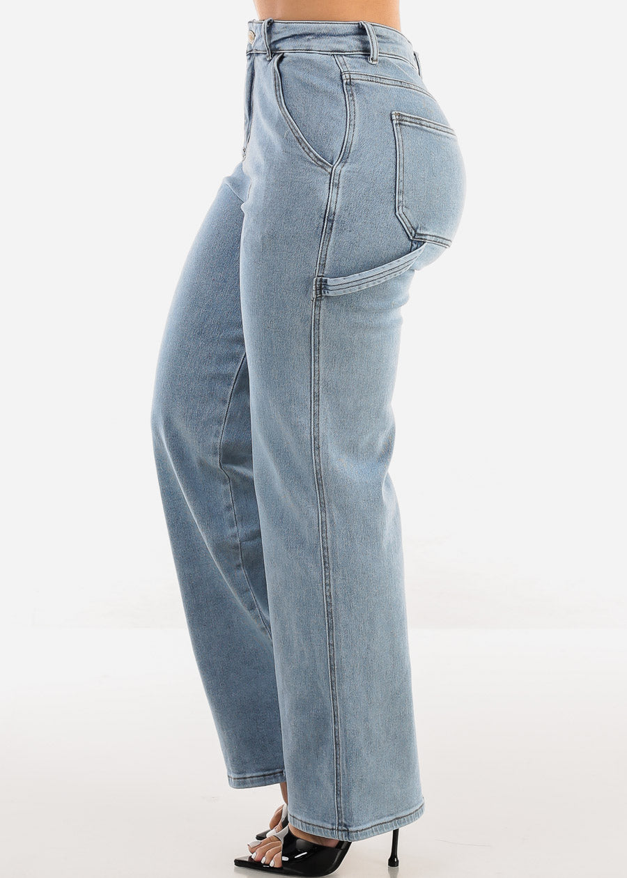 Super High Waist Straight Wide Leg Stretch Jeans Acid Wash