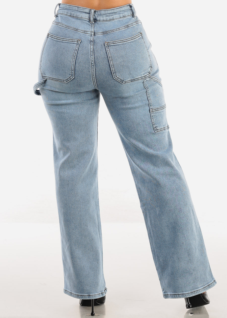 Super High Waist Straight Wide Leg Stretch Jeans Acid Wash