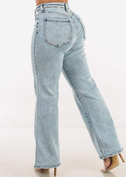 High Waist Straight Wide Leg Stretch Jeans Acid Wash