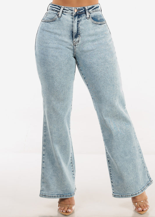 High Waist Straight Wide Leg Stretch Jeans Acid Wash