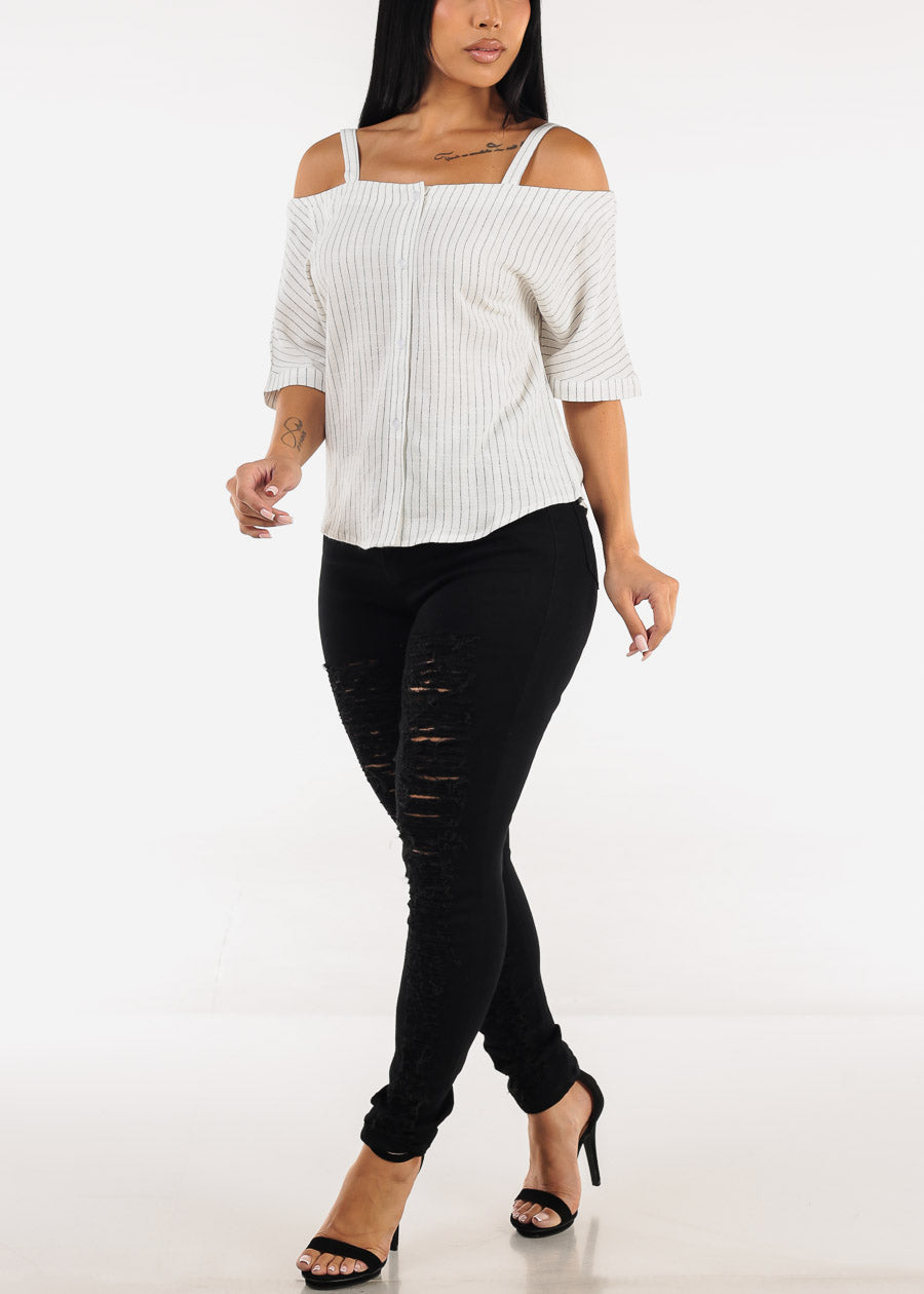 Distressed Super High Waist Stretch Skinny Jeans Black