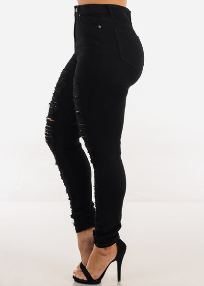 Distressed Super High Waist Stretch Skinny Jeans Black