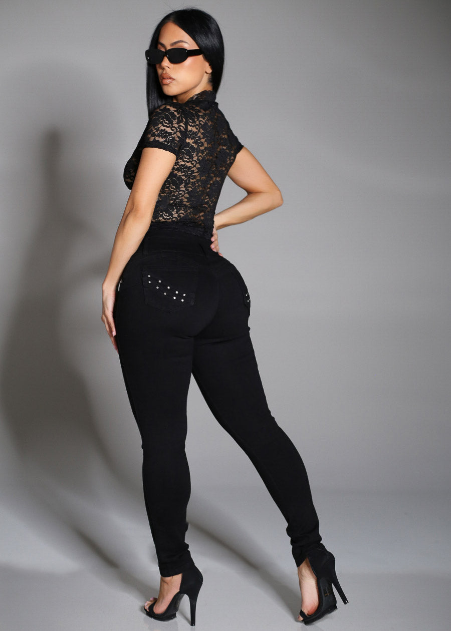 Butt Lift Super High Waist Black Stretch Skinny Jeans