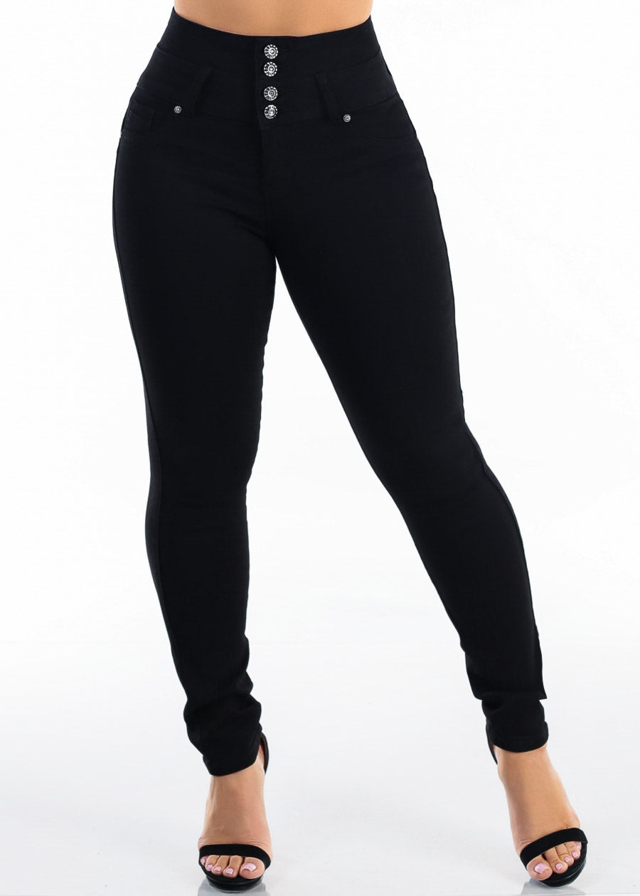 Butt Lift Super High Waist Black Stretch Skinny Jeans
