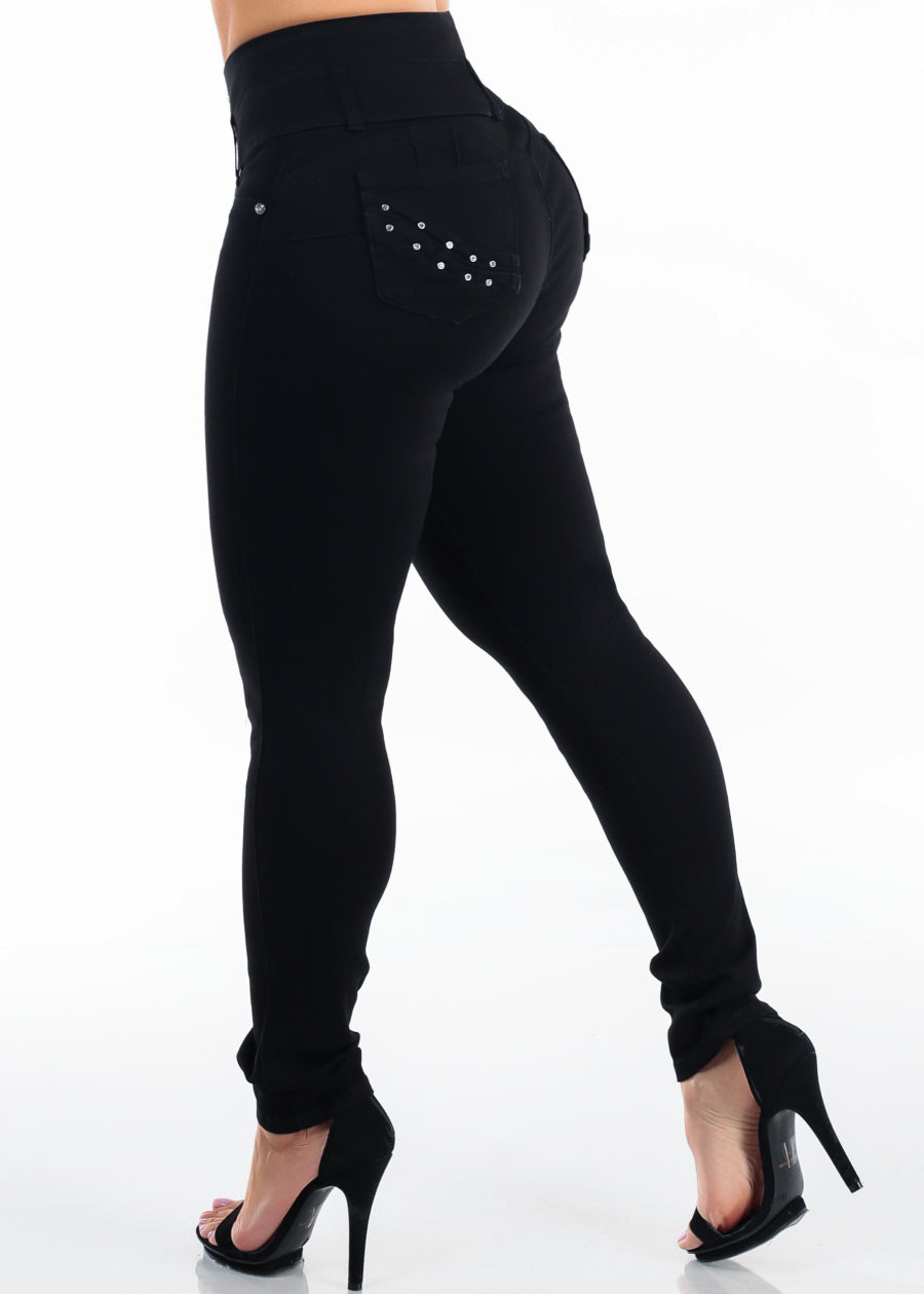 Butt Lift Super High Waist Black Stretch Skinny Jeans