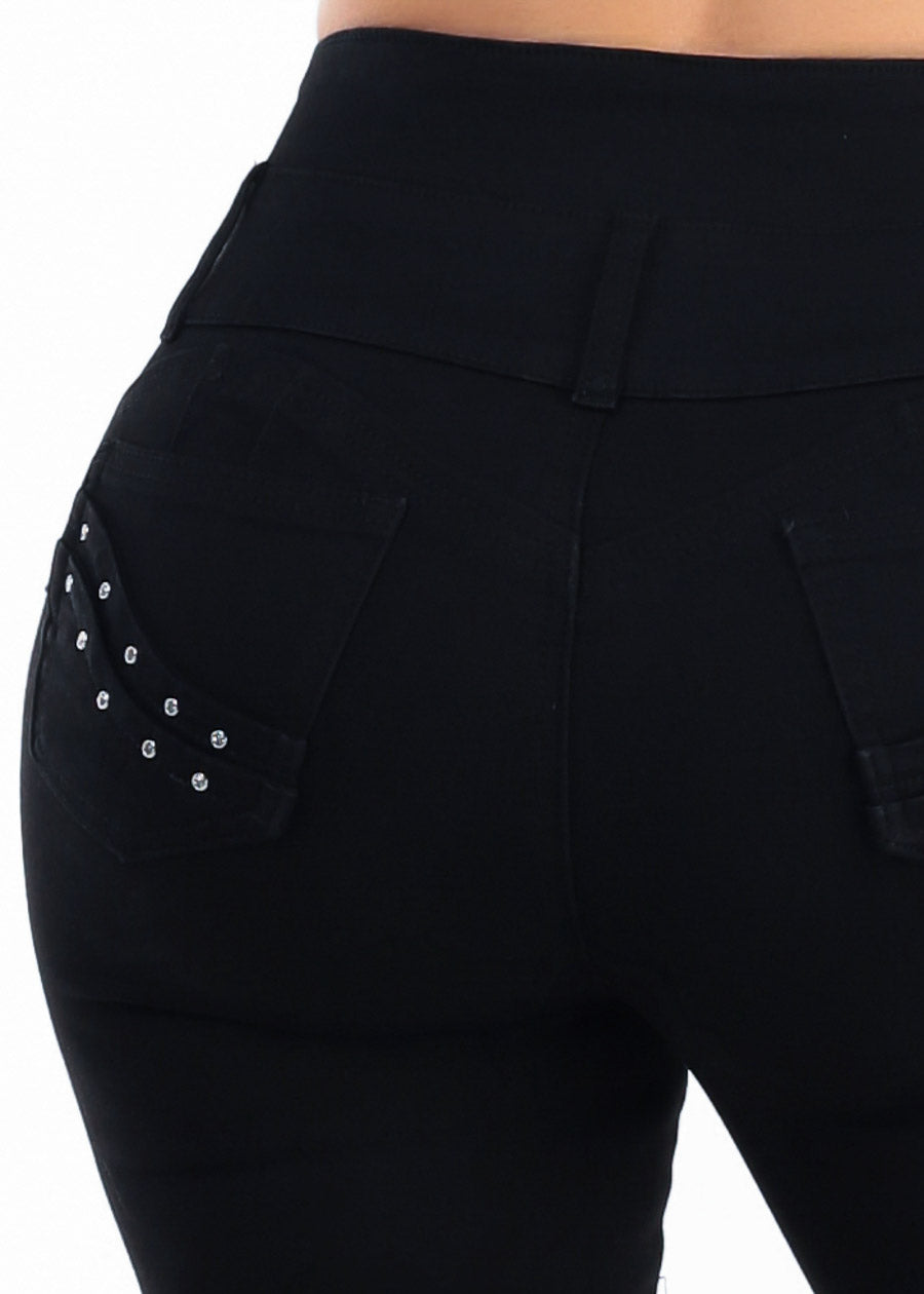 Butt Lift Super High Waist Black Stretch Skinny Jeans