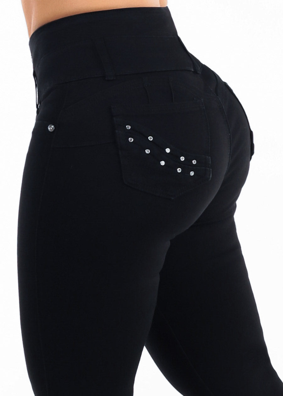 Butt Lift Super High Waist Black Stretch Skinny Jeans