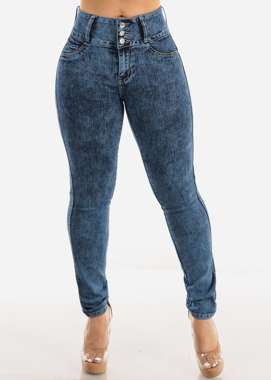 High Waist Butt Lift Acid Wash Skinny Jeans