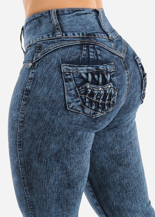 High Waist Butt Lift Acid Wash Skinny Jeans