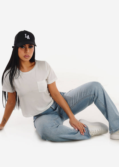 Stretchy High Waist Straight Wide Leg Jeans Light Wash