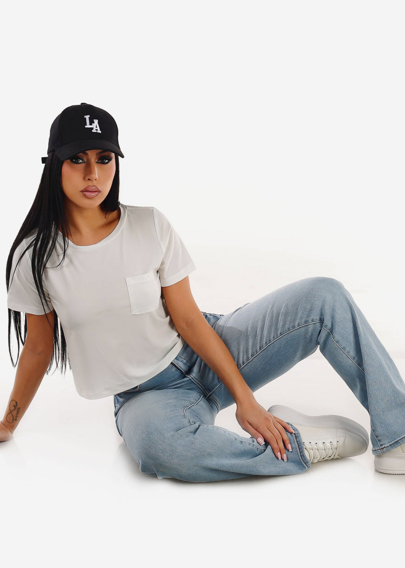 Stretchy High Waist Straight Wide Leg Jeans Light Wash