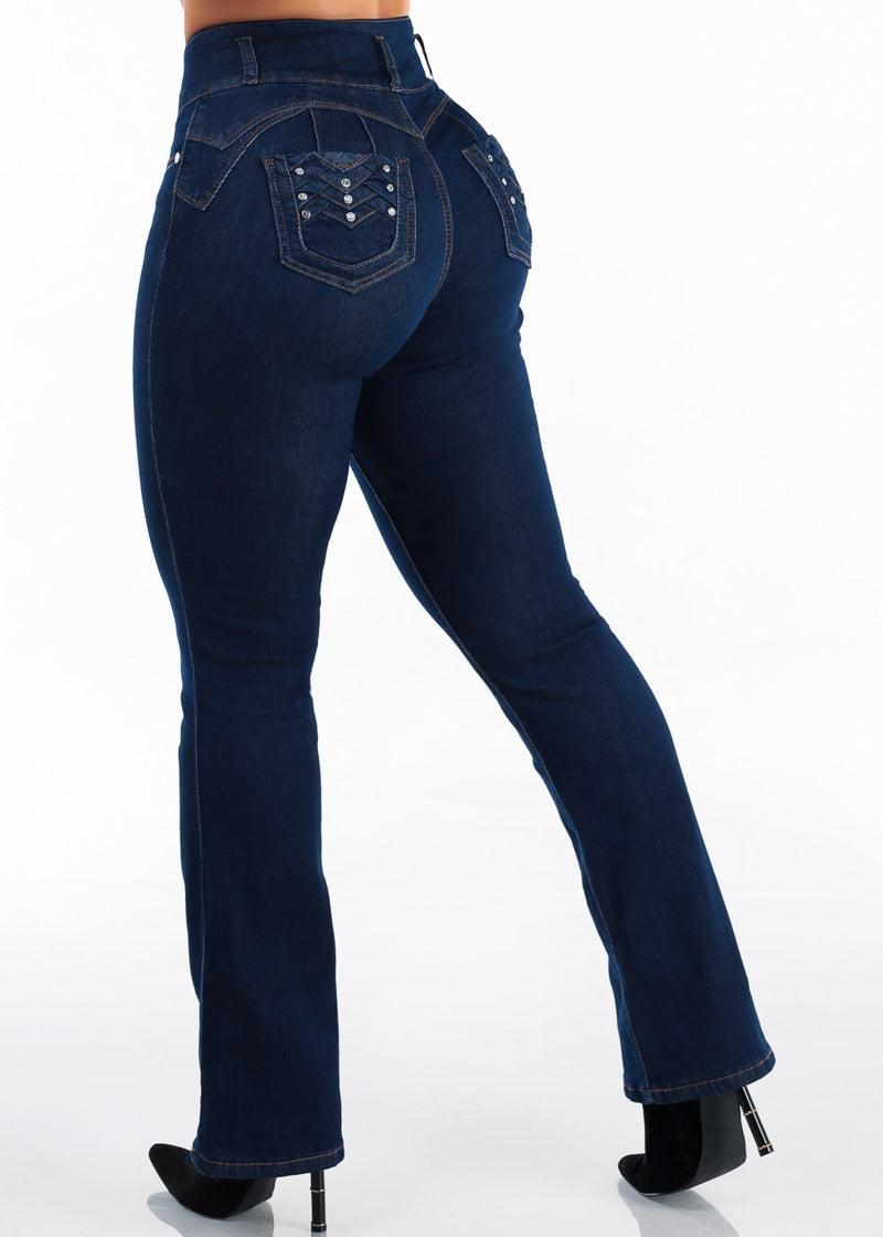 Butt Lift High Waist Stretch Bootcut Jeans Dark Wash