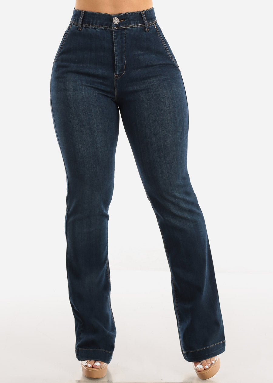 Super High Waisted Butt Lifting Bootcut Jeans Dark Wash