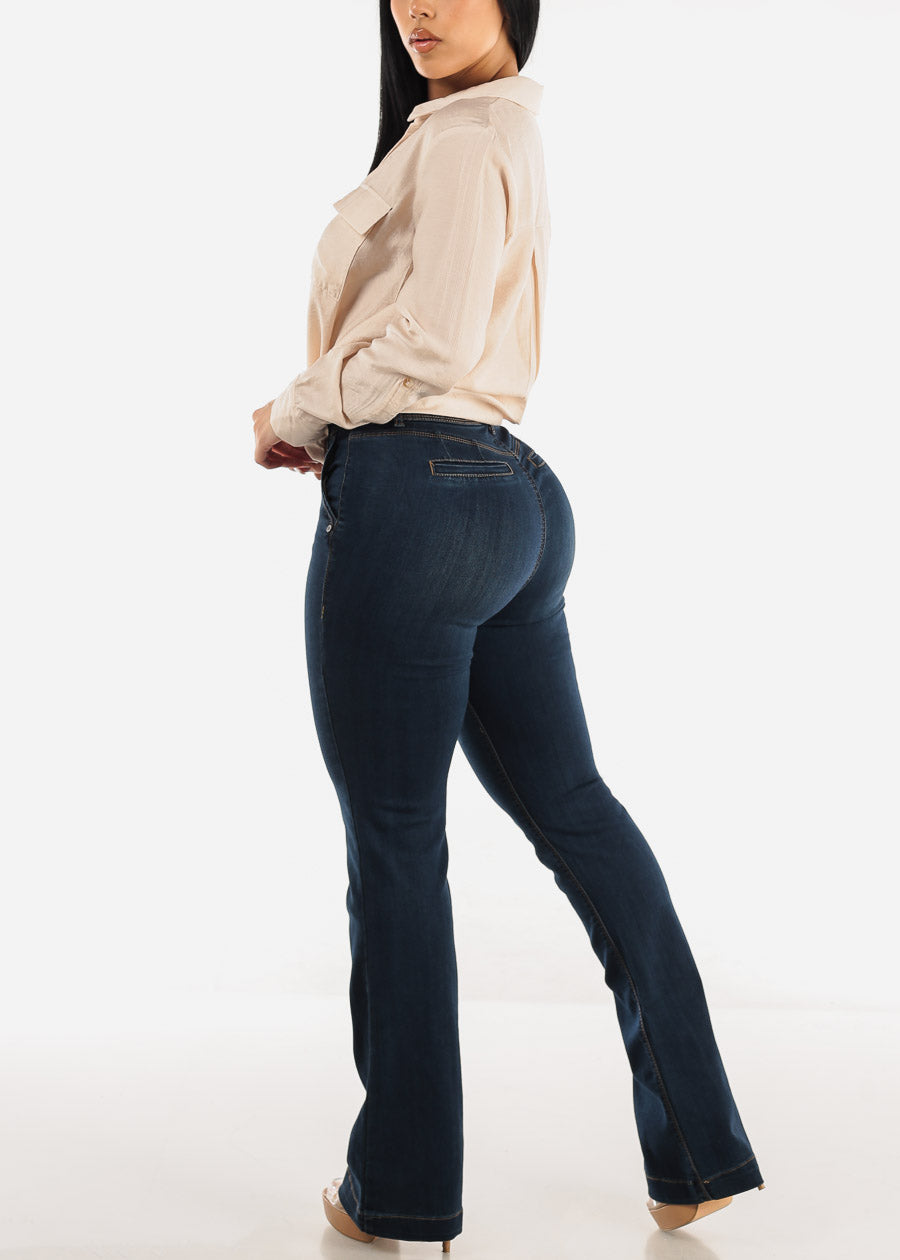 Super High Waisted Butt Lifting Bootcut Jeans Dark Wash