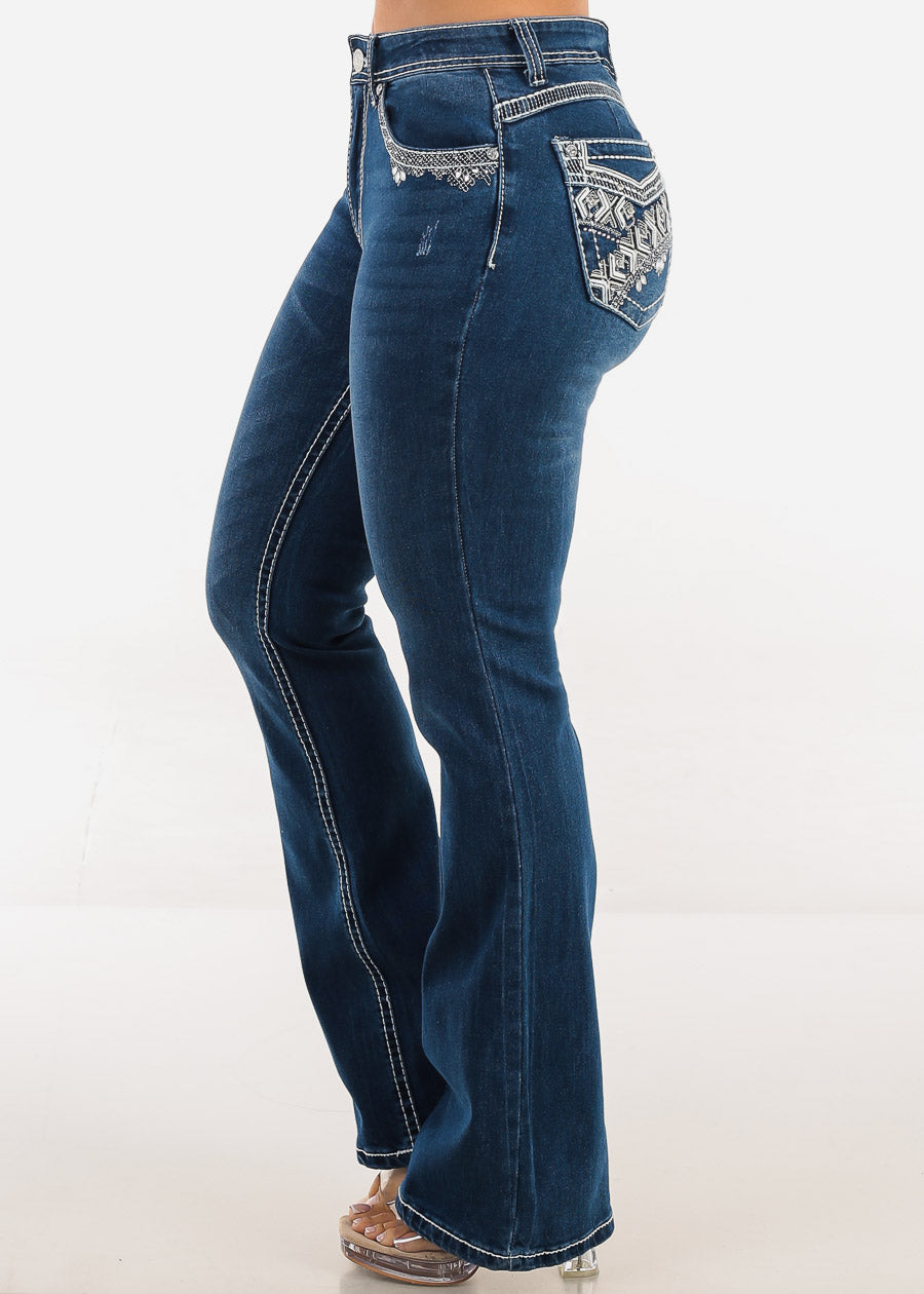 Butt Lift Mid Rise Stretchy Bootcut Jeans Med Blue