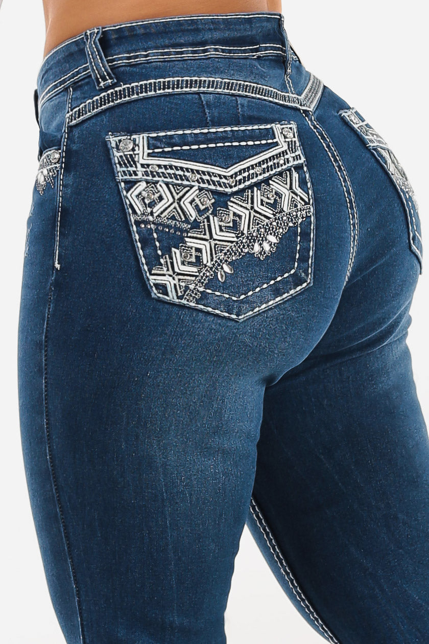 Butt Lift Mid Rise Stretchy Bootcut Jeans Med Blue