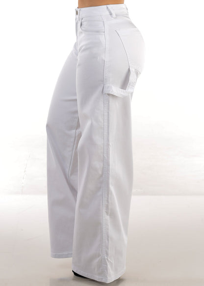 High Waisted White Wide Legged Stretch Jeans