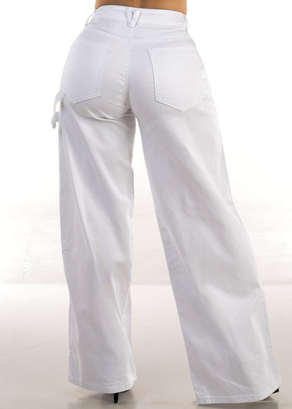 High Waisted White Wide Legged Stretch Jeans
