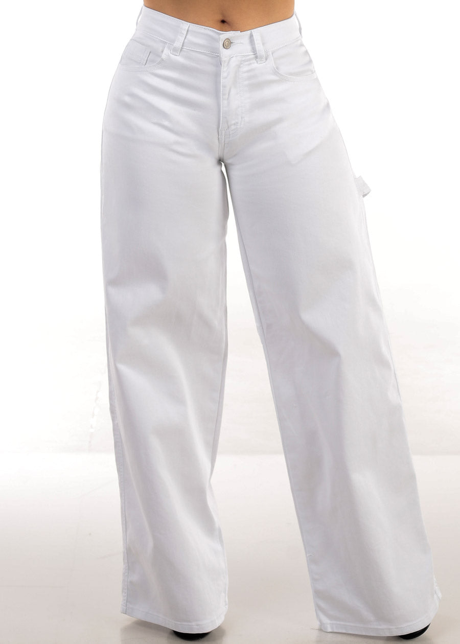High Waisted White Wide Legged Stretch Jeans