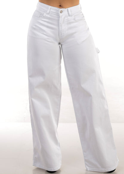 High Waisted White Wide Legged Stretch Jeans