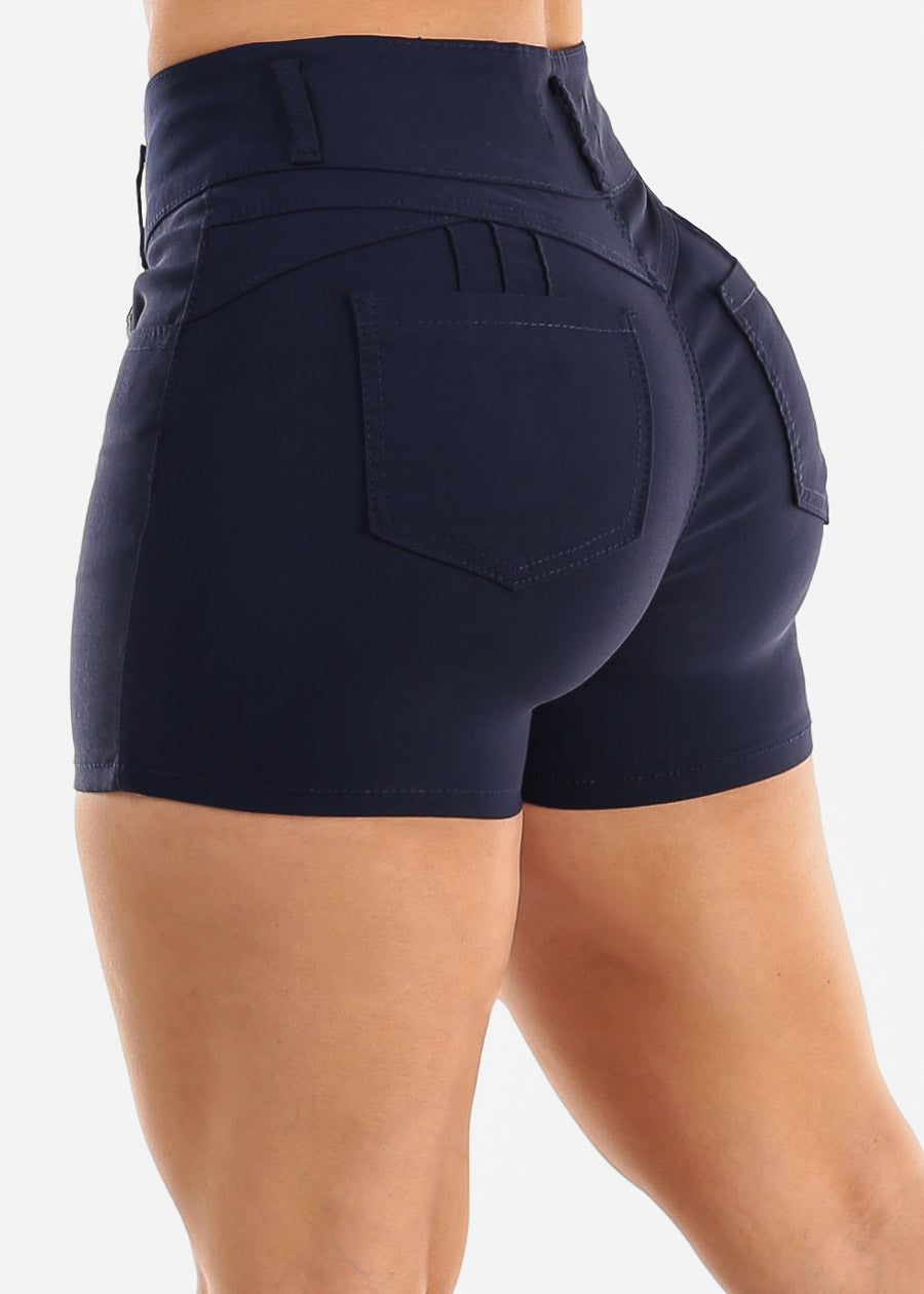 MX JEANS High Waist Hyper Stretch Butt Lifting Shorts Navy