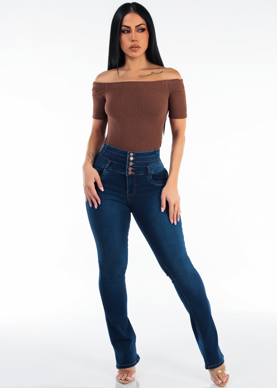 MX JEANS Butt Lift Thick Waist Stretch Bootcut Jeans Dark Wash