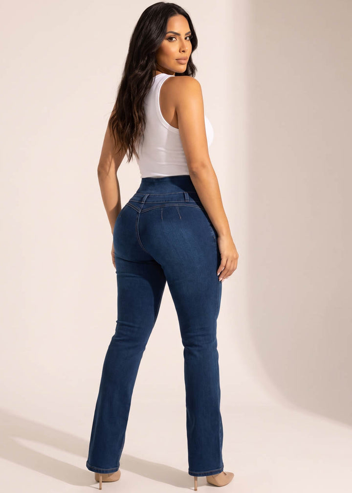MX JEANS Butt Lift Thick Waist Stretch Bootcut Jeans Dark Wash