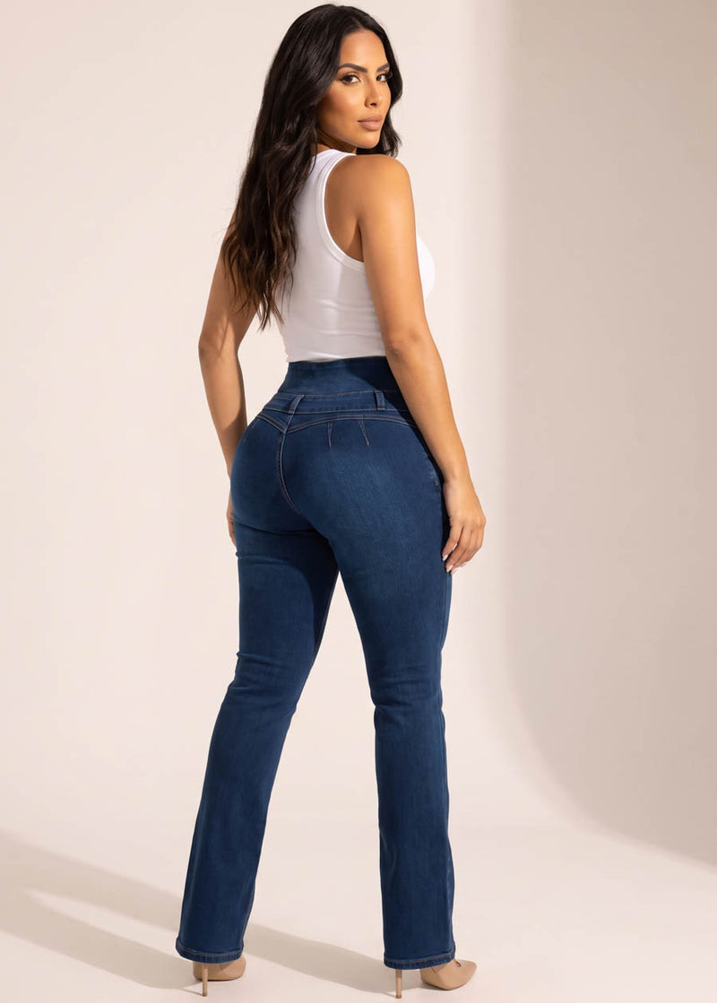 MX JEANS Butt Lift Thick Waist Stretch Bootcut Jeans Dark Wash