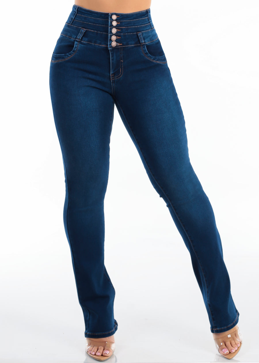 MX JEANS Butt Lift Thick Waist Stretch Bootcut Jeans Dark Wash