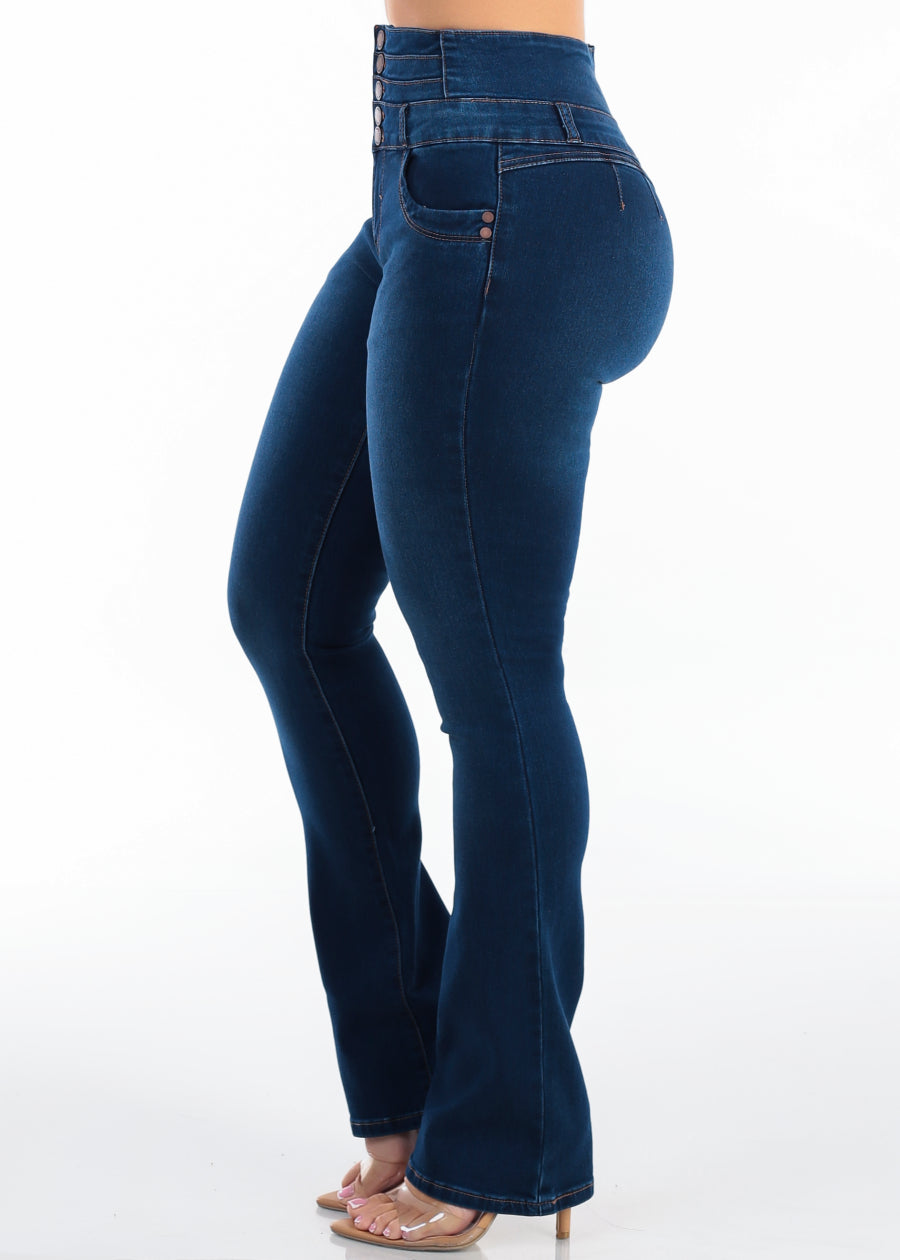 MX JEANS Butt Lift Thick Waist Stretch Bootcut Jeans Dark Wash