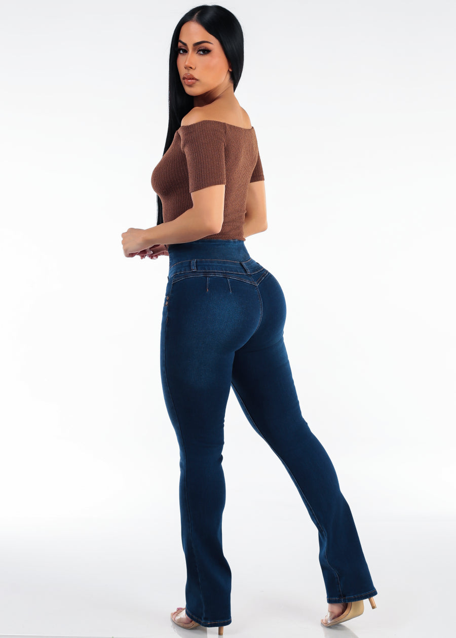MX JEANS Butt Lift Thick Waist Stretch Bootcut Jeans Dark Wash