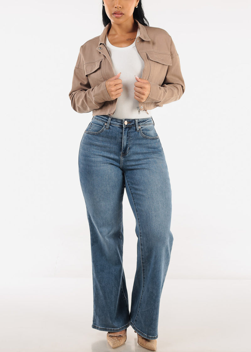 High Waisted Straight Wide Leg Stretch Jeans Light Wash