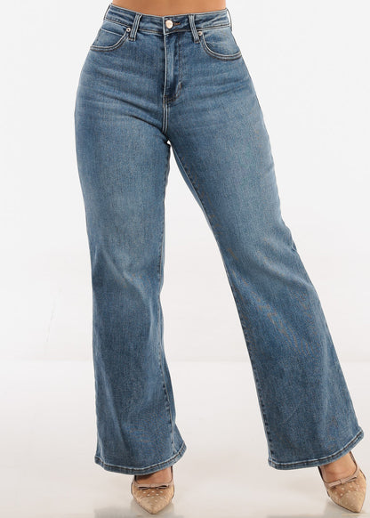 High Waisted Straight Wide Leg Stretch Jeans Light Wash