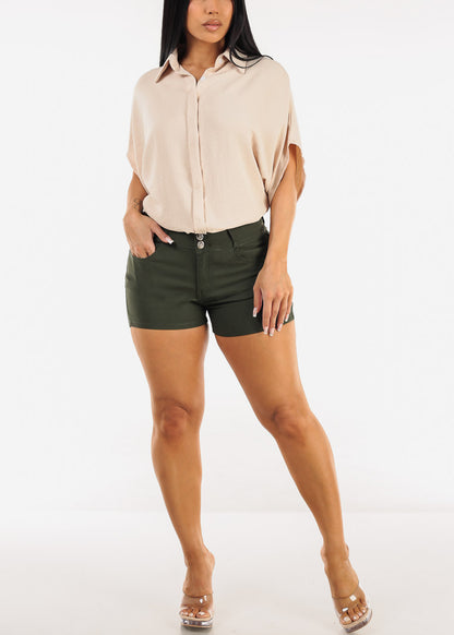 MX JEANS High Waist Hyper Stretch Butt Lifting Shorts Olive