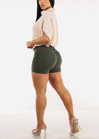 MX JEANS High Waist Hyper Stretch Butt Lifting Shorts Olive